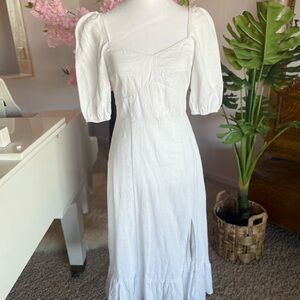 Miami White Midi Dress with Puff Sleeves